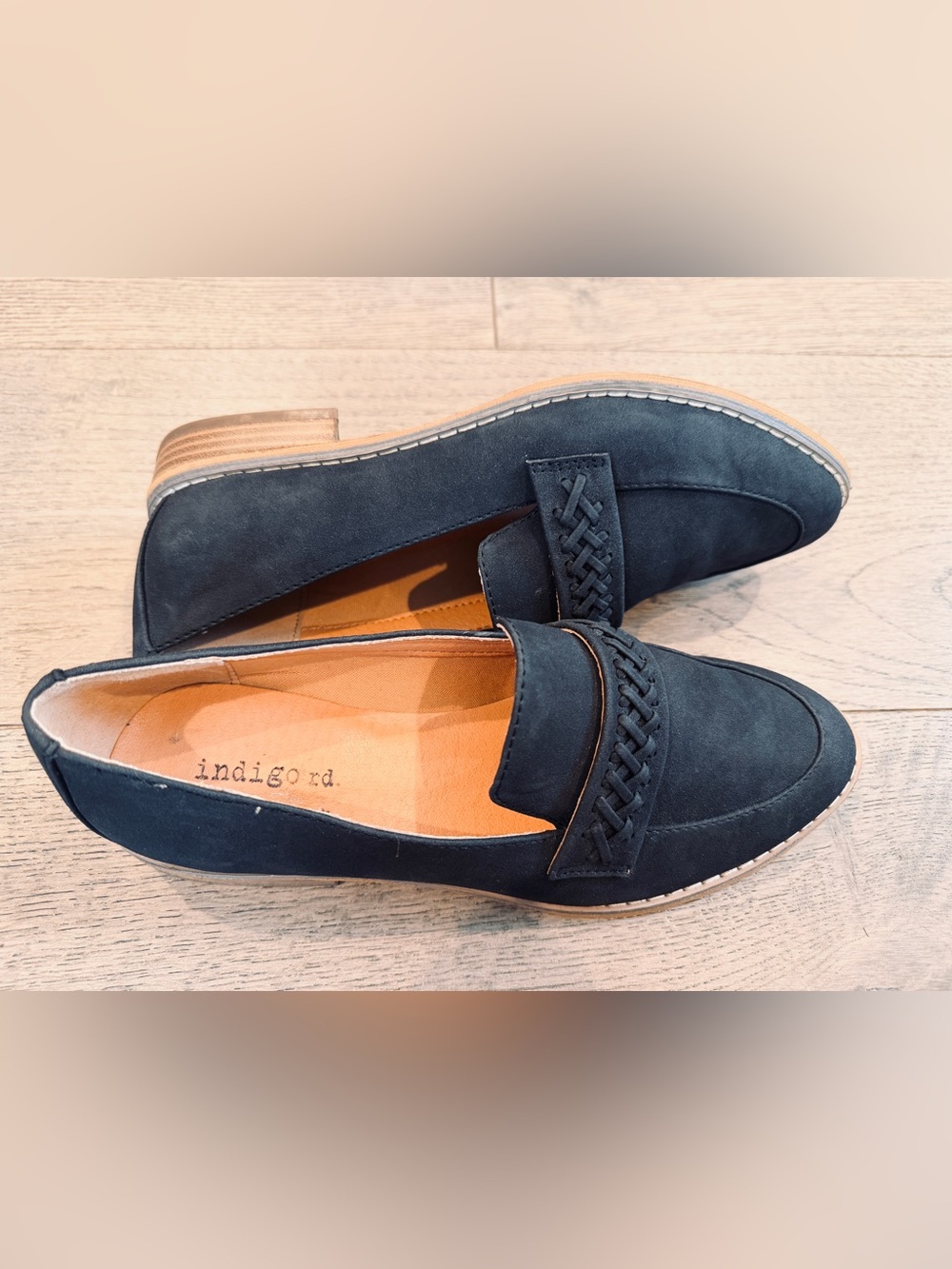 Indigo Braided Black Suede-Look Loafers